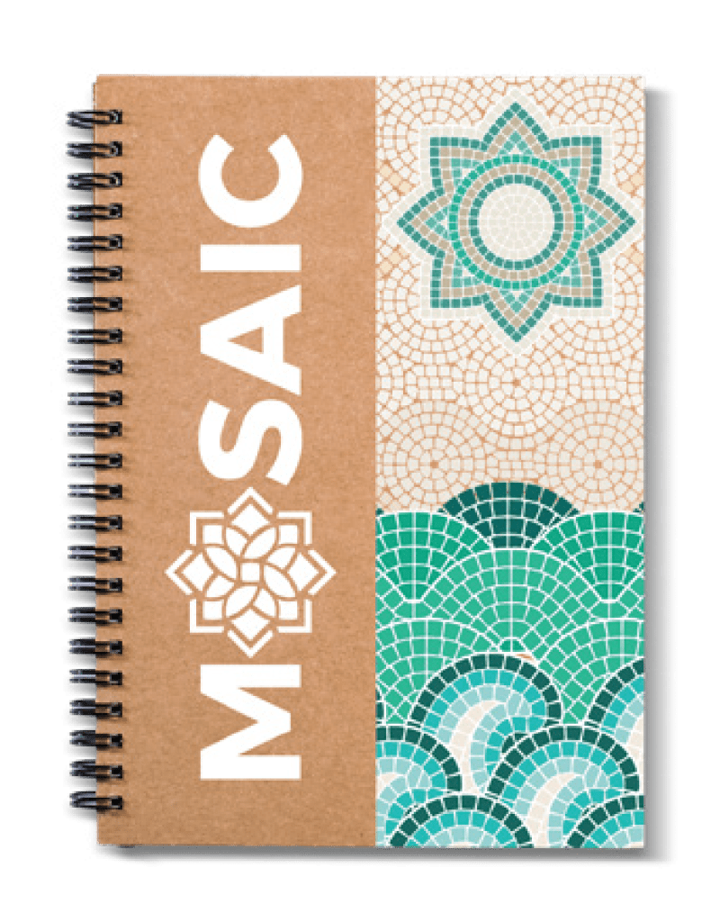 MOSAIC branded notebook with geometric pattern