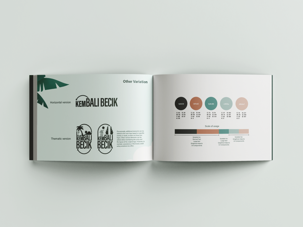 KemBali Becik brand guidelines, inside spread with colour palette