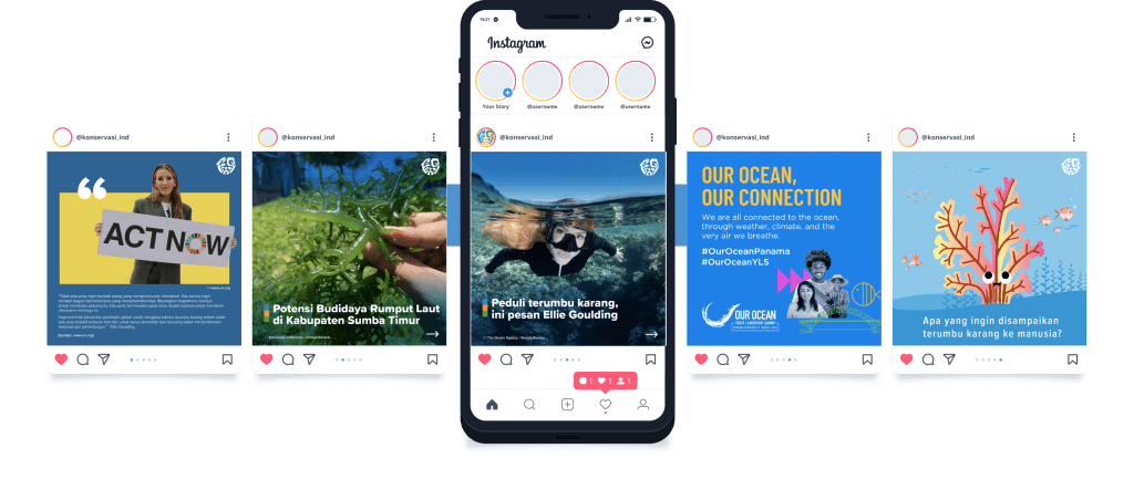 TeKSI Instagram feed for Konservasi Indonesia on a phone