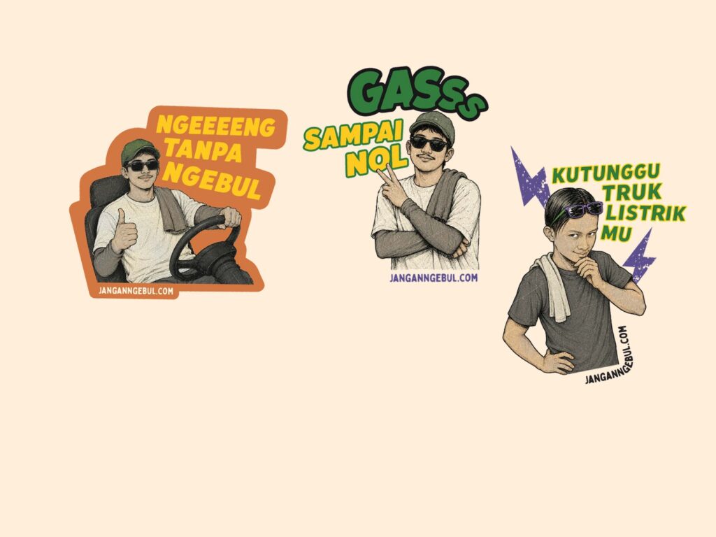 Janji Jangan Ngebul campaign stickers with Rosie and the truck drivers